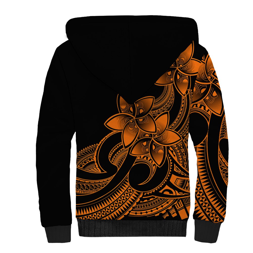Polynesian Pride Plumeria Flowers Sherpa Hoodie Polynesian Tribal Gold Vibe - Wonder Print Shop