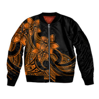 Polynesian Pride Plumeria Flowers Sleeve Zip Bomber Jacket Polynesian Tribal Gold Vibe - Wonder Print Shop