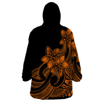 Polynesian Pride Plumeria Flowers Wearable Blanket Hoodie Polynesian Tribal Gold Vibe - Wonder Print Shop