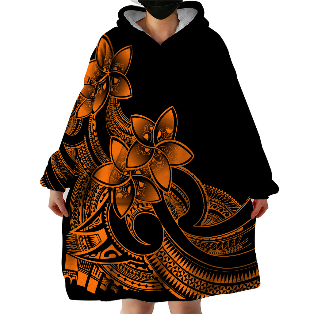Polynesian Pride Plumeria Flowers Wearable Blanket Hoodie Polynesian Tribal Gold Vibe - Wonder Print Shop