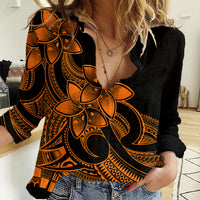 Polynesian Pride Plumeria Flowers Women Casual Shirt Polynesian Tribal Gold Vibe - Wonder Print Shop