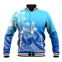Polynesian Pride Plumeria Flowers Baseball Jacket Polynesian Tribal Gradient Blue LT9 - Wonder Print Shop