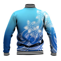 Polynesian Pride Plumeria Flowers Baseball Jacket Polynesian Tribal Gradient Blue LT9 - Wonder Print Shop