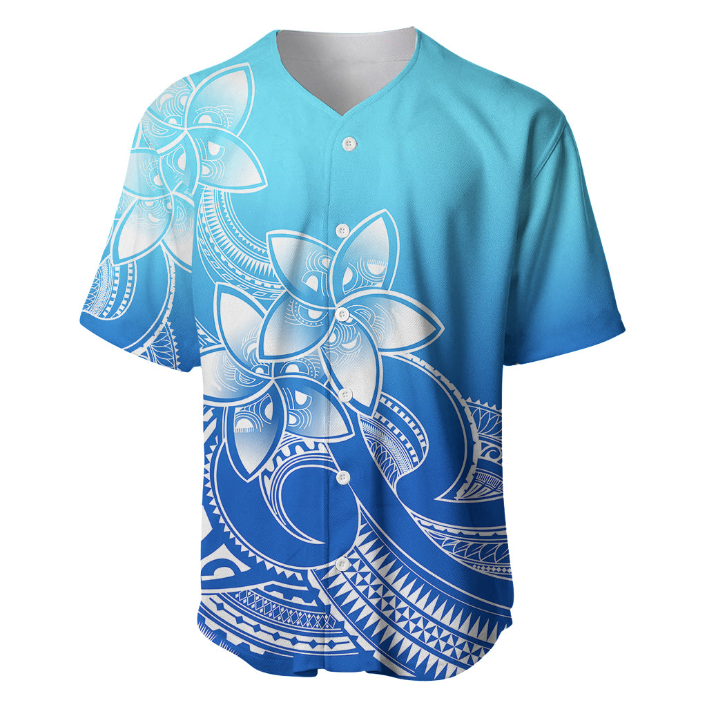 Polynesian Pride Plumeria Flowers Baseball Jersey Polynesian Tribal Gradient Blue LT9 - Wonder Print Shop