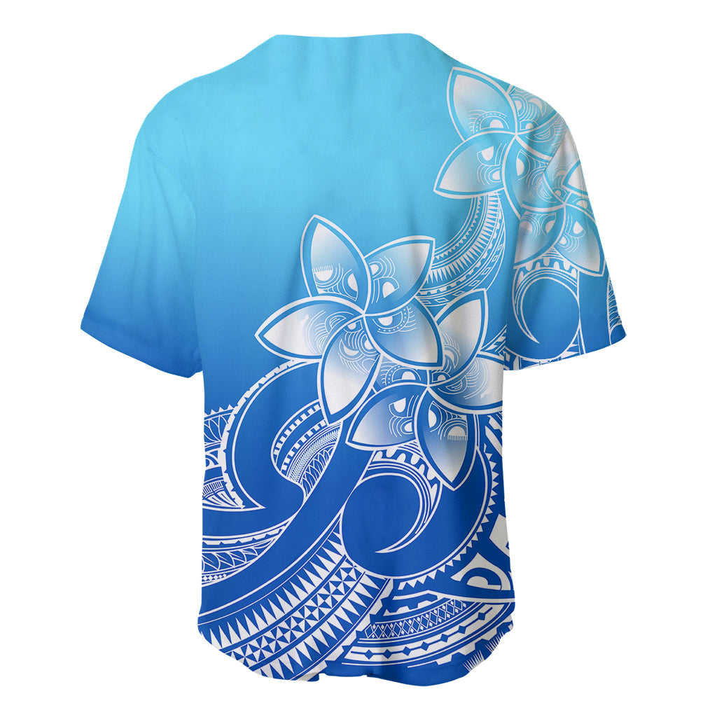 Polynesian Pride Plumeria Flowers Baseball Jersey Polynesian Tribal Gradient Blue LT9 - Wonder Print Shop