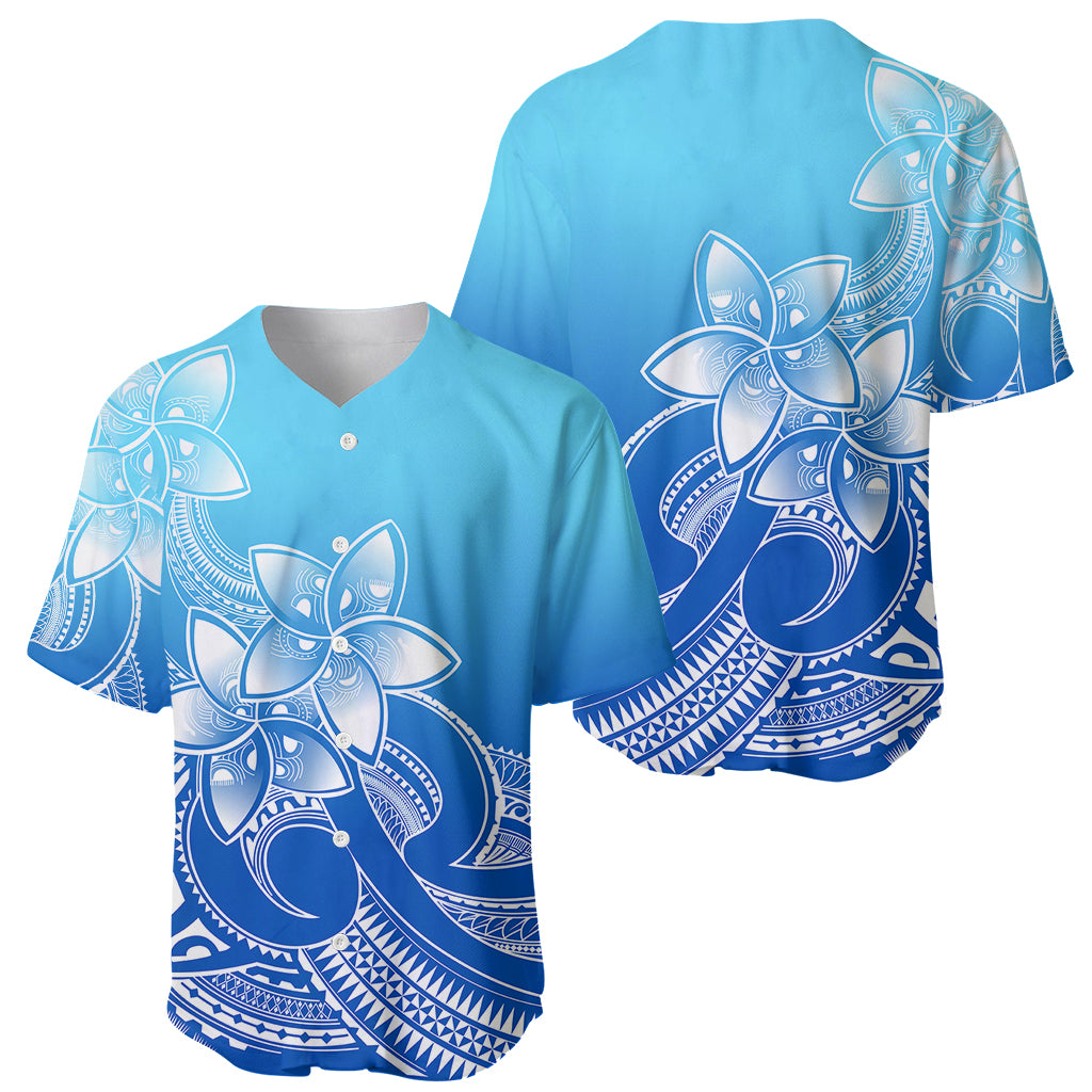 Polynesian Pride Plumeria Flowers Baseball Jersey Polynesian Tribal Gradient Blue LT9 - Wonder Print Shop