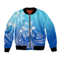 Polynesian Pride Plumeria Flowers Bomber Jacket Polynesian Tribal Gradient Blue LT9 - Wonder Print Shop