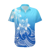 Polynesian Pride Plumeria Flowers Hawaiian Shirt Polynesian Tribal Gradient Blue - Wonder Print Shop
