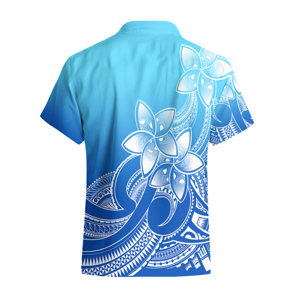 Polynesian Pride Plumeria Flowers Hawaiian Shirt Polynesian Tribal Gradient Blue - Wonder Print Shop