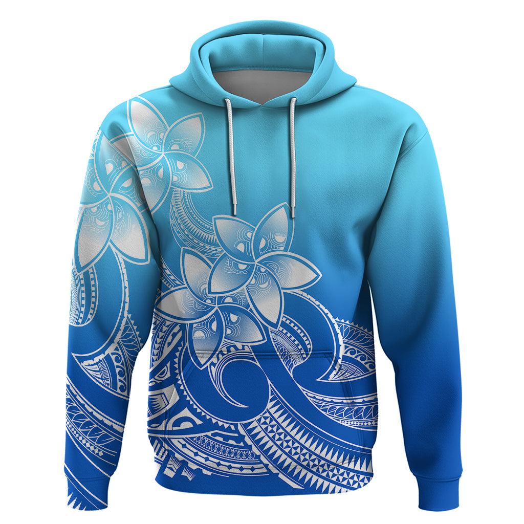 Polynesian Pride Plumeria Flowers Hoodie Polynesian Tribal Gradient Blue - Wonder Print Shop