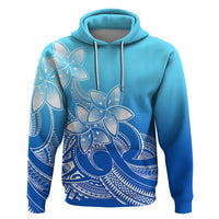 Polynesian Pride Plumeria Flowers Hoodie Polynesian Tribal Gradient Blue - Wonder Print Shop