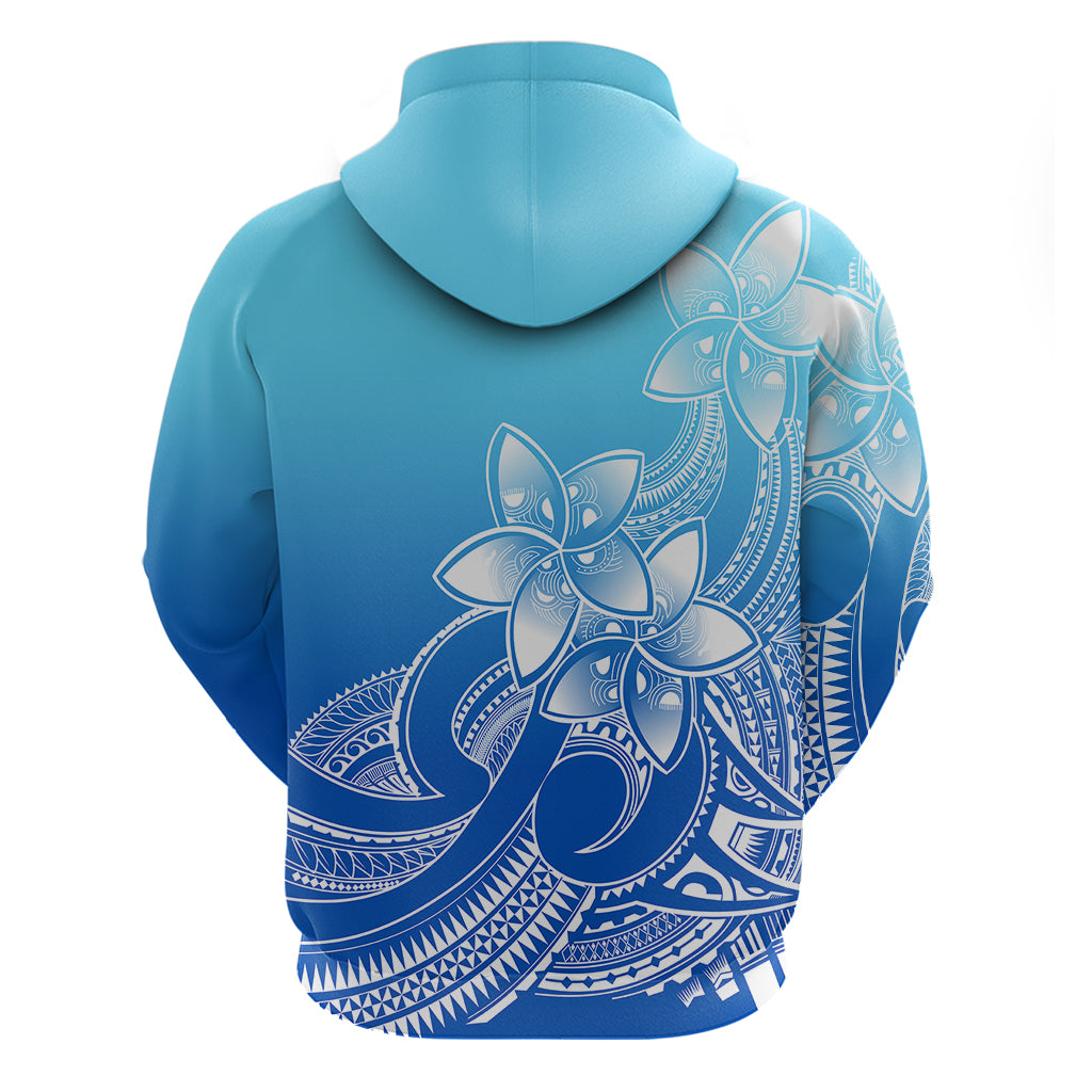 Polynesian Pride Plumeria Flowers Hoodie Polynesian Tribal Gradient Blue - Wonder Print Shop