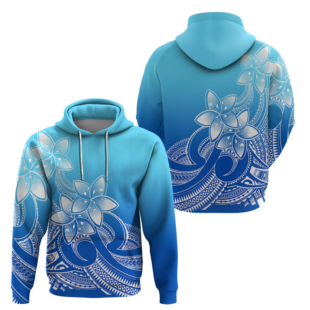 Polynesian Pride Plumeria Flowers Hoodie Polynesian Tribal Gradient Blue - Wonder Print Shop