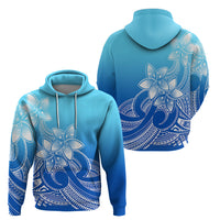 Polynesian Pride Plumeria Flowers Hoodie Polynesian Tribal Gradient Blue - Wonder Print Shop