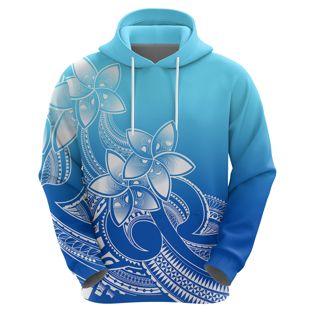 Polynesian Pride Plumeria Flowers Hoodie Polynesian Tribal Gradient Blue - Wonder Print Shop