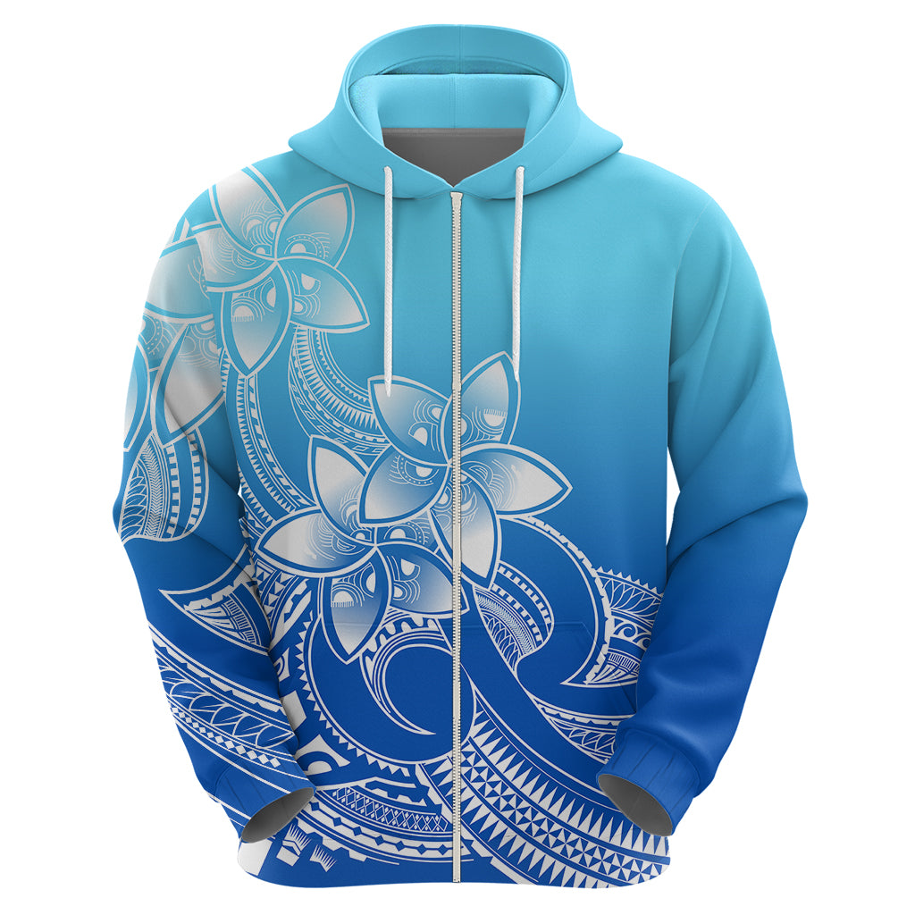 Polynesian Pride Plumeria Flowers Hoodie Polynesian Tribal Gradient Blue - Wonder Print Shop