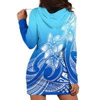 Polynesian Pride Plumeria Flowers Hoodie Dress Polynesian Tribal Gradient Blue - Wonder Print Shop