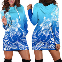 Polynesian Pride Plumeria Flowers Hoodie Dress Polynesian Tribal Gradient Blue - Wonder Print Shop