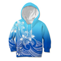 Polynesian Pride Plumeria Flowers Kid Hoodie Polynesian Tribal Gradient Blue - Wonder Print Shop