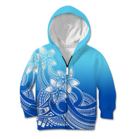 Polynesian Pride Plumeria Flowers Kid Hoodie Polynesian Tribal Gradient Blue - Wonder Print Shop