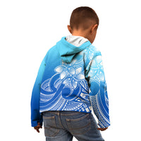 Polynesian Pride Plumeria Flowers Kid Hoodie Polynesian Tribal Gradient Blue - Wonder Print Shop