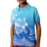Polynesian Pride Plumeria Flowers Kid Polo Shirt Polynesian Tribal Gradient Blue - Wonder Print Shop