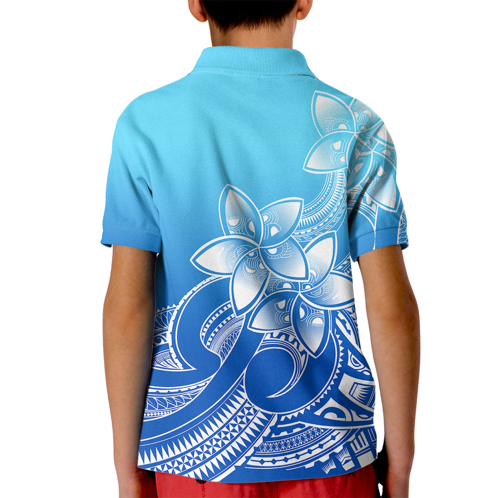 Polynesian Pride Plumeria Flowers Kid Polo Shirt Polynesian Tribal Gradient Blue - Wonder Print Shop
