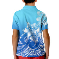 Polynesian Pride Plumeria Flowers Kid Polo Shirt Polynesian Tribal Gradient Blue - Wonder Print Shop