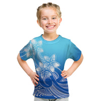 Polynesian Pride Plumeria Flowers Kid T Shirt Polynesian Tribal Gradient Blue - Wonder Print Shop