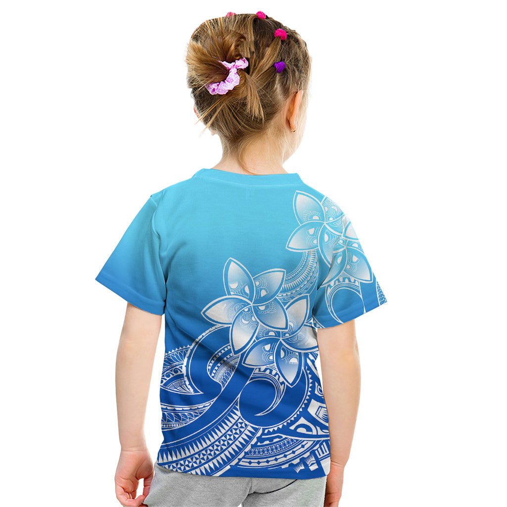 Polynesian Pride Plumeria Flowers Kid T Shirt Polynesian Tribal Gradient Blue - Wonder Print Shop