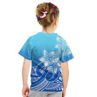 Polynesian Pride Plumeria Flowers Kid T Shirt Polynesian Tribal Gradient Blue - Wonder Print Shop