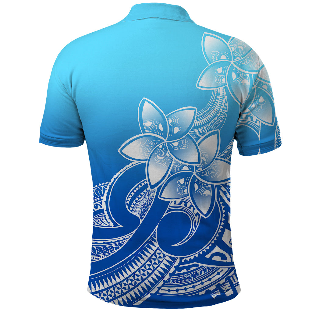 Polynesian Pride Plumeria Flowers Polo Shirt Polynesian Tribal Gradient Blue - Wonder Print Shop