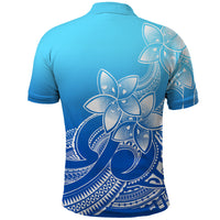 Polynesian Pride Plumeria Flowers Polo Shirt Polynesian Tribal Gradient Blue - Wonder Print Shop