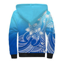 Polynesian Pride Plumeria Flowers Sherpa Hoodie Polynesian Tribal Gradient Blue - Wonder Print Shop