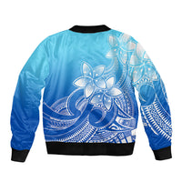 Polynesian Pride Plumeria Flowers Sleeve Zip Bomber Jacket Polynesian Tribal Gradient Blue - Wonder Print Shop