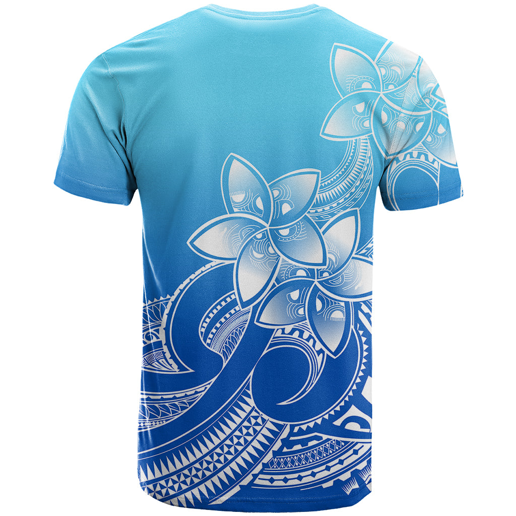 Polynesian Pride Plumeria Flowers T Shirt Polynesian Tribal Gradient Blue - Wonder Print Shop