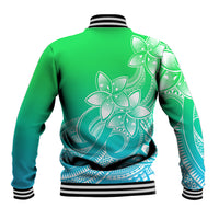 Polynesian Pride Plumeria Flowers Baseball Jacket Polynesian Tribal Gradient Green LT9 - Wonder Print Shop