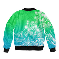 Polynesian Pride Plumeria Flowers Bomber Jacket Polynesian Tribal Gradient Green LT9 - Wonder Print Shop