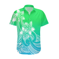 Polynesian Pride Plumeria Flowers Hawaiian Shirt Polynesian Tribal Gradient Green - Wonder Print Shop