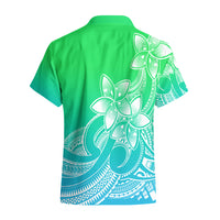 Polynesian Pride Plumeria Flowers Hawaiian Shirt Polynesian Tribal Gradient Green - Wonder Print Shop