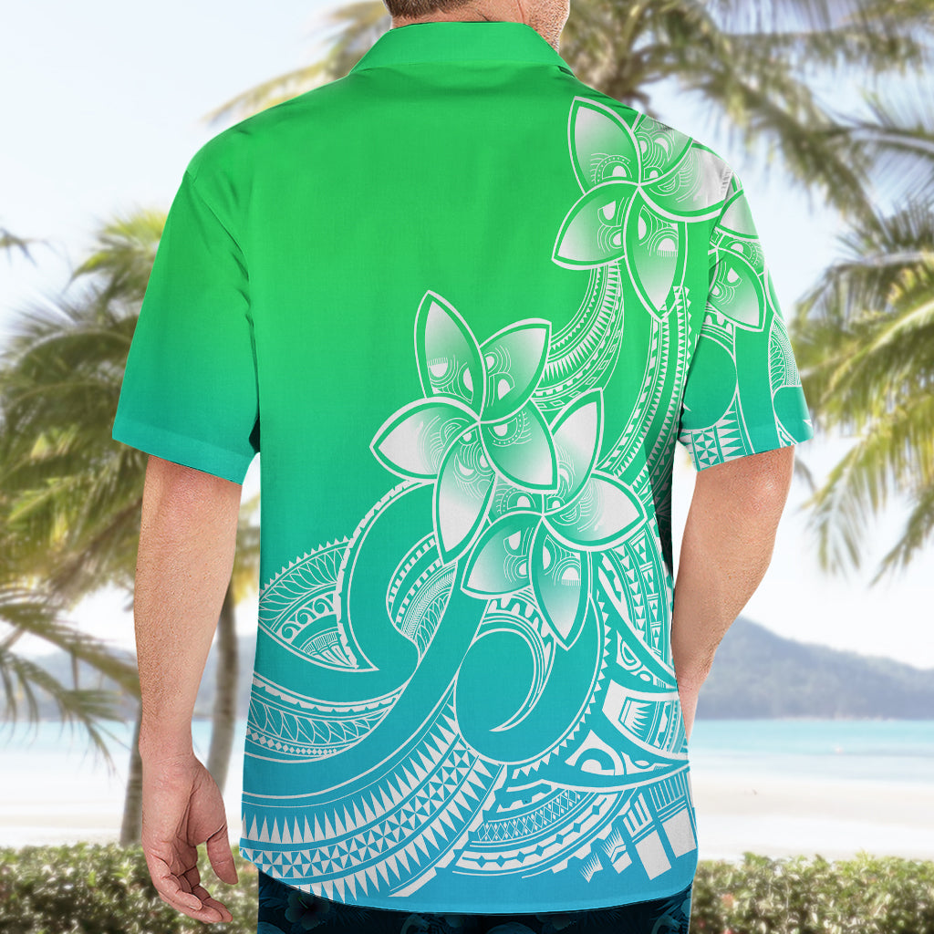 Polynesian Pride Plumeria Flowers Hawaiian Shirt Polynesian Tribal Gradient Green - Wonder Print Shop