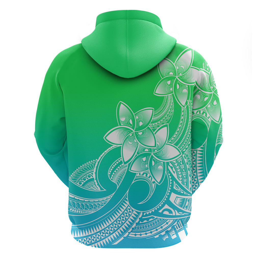 Polynesian Pride Plumeria Flowers Hoodie Polynesian Tribal Gradient Green - Wonder Print Shop