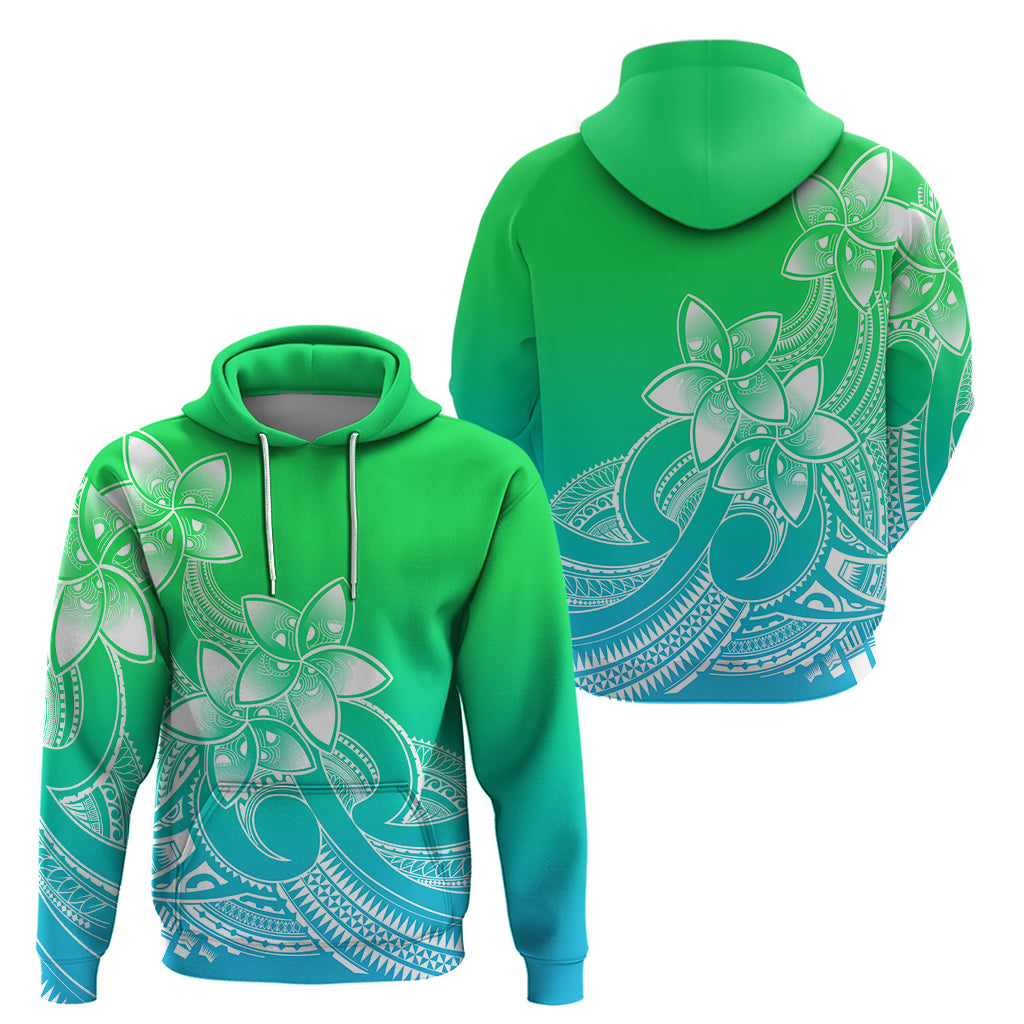 Polynesian Pride Plumeria Flowers Hoodie Polynesian Tribal Gradient Green - Wonder Print Shop