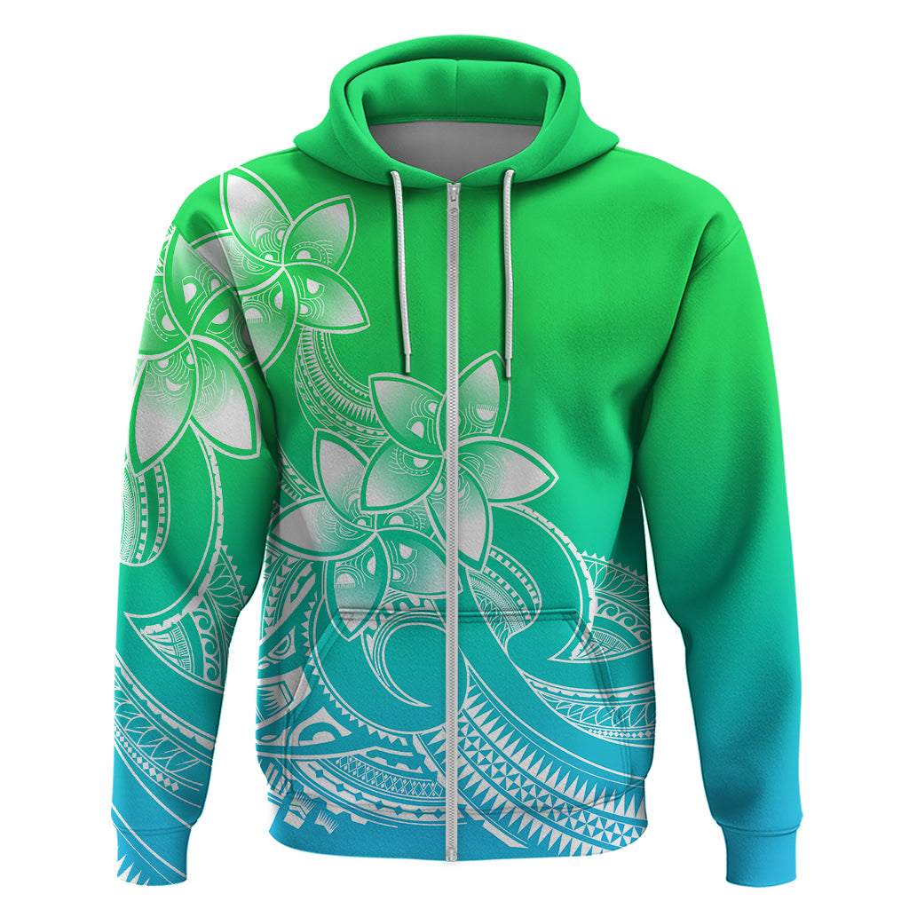 Polynesian Pride Plumeria Flowers Hoodie Polynesian Tribal Gradient Green - Wonder Print Shop