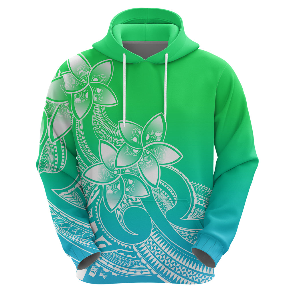 Polynesian Pride Plumeria Flowers Hoodie Polynesian Tribal Gradient Green - Wonder Print Shop