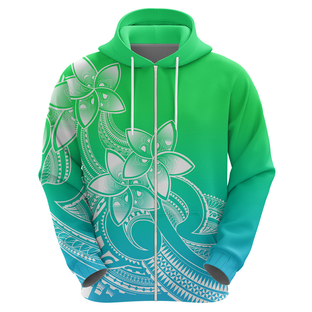Polynesian Pride Plumeria Flowers Hoodie Polynesian Tribal Gradient Green - Wonder Print Shop