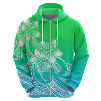 Polynesian Pride Plumeria Flowers Hoodie Polynesian Tribal Gradient Green - Wonder Print Shop