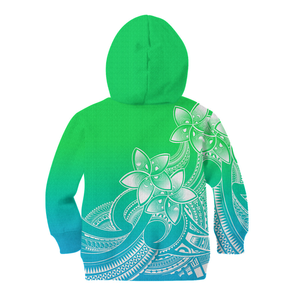 Polynesian Pride Plumeria Flowers Kid Hoodie Polynesian Tribal Gradient Green - Wonder Print Shop