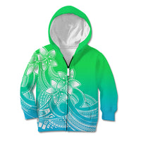 Polynesian Pride Plumeria Flowers Kid Hoodie Polynesian Tribal Gradient Green - Wonder Print Shop