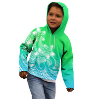 Polynesian Pride Plumeria Flowers Kid Hoodie Polynesian Tribal Gradient Green - Wonder Print Shop